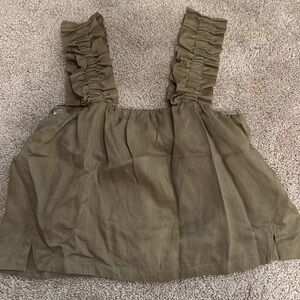 Frame Denim Green Ruched Smocked Tank Top